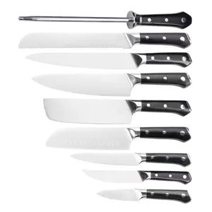 Ensemble De Cuchillos Acero Inoxidable 9 pièces allemand 1.4116 couteau en acier inoxydable cuisine ensemble de couteaux de chef professionnel