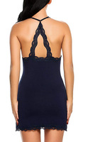 Robe de nuit en dentelle douce pour femmes, col en v, Sexy, écharpe, couleur unie, grande taille