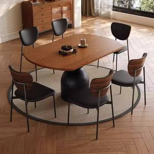 Table à manger ronde en bois massif convertible, ensemble de 6 pièces, meubles de salle à manger extensibles - Product Image 2