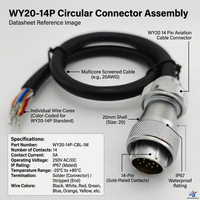 Connecteur de câble aviation WY20 à 14 broches, étanche IP67, fiche circulaire, faisceau de câbles pour l'automatisation industrielle, LED, CCTV