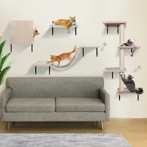 Solid Wood Wall Mounted Furniture Floating Cat Climbing Wall Frame Shelves Set