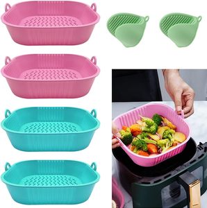 2026 nóng bán có thể gập lại tái sử dụng nồi chiên không khí giỏ cấp thực phẩm Lò an toàn Silicone nồi Nồi chiên không khí lót thảm khay nướng - Product Image 3