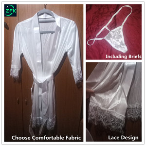 Pakaian Tidur Wanita Musim Panas Musim Semi, Gaun Tidur Berkerah V dengan Ikat Pinggang + Celana Dalam Renda, Set Piyama Seksi Wanita - Product Image 5