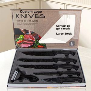 Juego de Cuchillos de Acero Inoxidable de Alta Calidad, Pelador de Cerámica, 6 Piezas, Cuchillo de Chef, Cuchillo para Carne, Juego de Cuchillos de Cocina con Caja de Regalo - Product Image 1