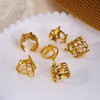 Bagues en acier inoxydable motif vague florale pour femmes et hommes, plaquées or, style vintage, bague ouverte irrégulière motif branche d'arbre, bijoux de fête étanches