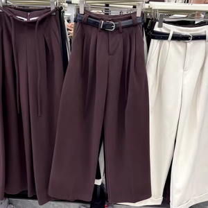 กางเกงสูทของผู้หญิงกางเกงขากว้างของผู้หญิงกางเกงสำหรับใส่ในสำนักงานขาตรงเอวสูงสง่างาม - Product Image 2
