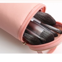 Sac de rangement pour cosmétiques de forme cylindrique, pochette à cosmétiques en cuir PU pour femmes, à tenir à la main