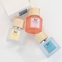 Flacon de parfum vide rond en verre personnalisé, givré, multicolores, estampé à chaud, 30 ml, 50 ml, 100 ml, vaporisateur avec bouchons en bois