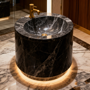 Natural Stone Gray Black Low Marble <strong>Table</strong> Marble Sink <strong>Tables</strong> Marble for <strong>Washroom</strong> Bathroom Restroom - Product Image 2