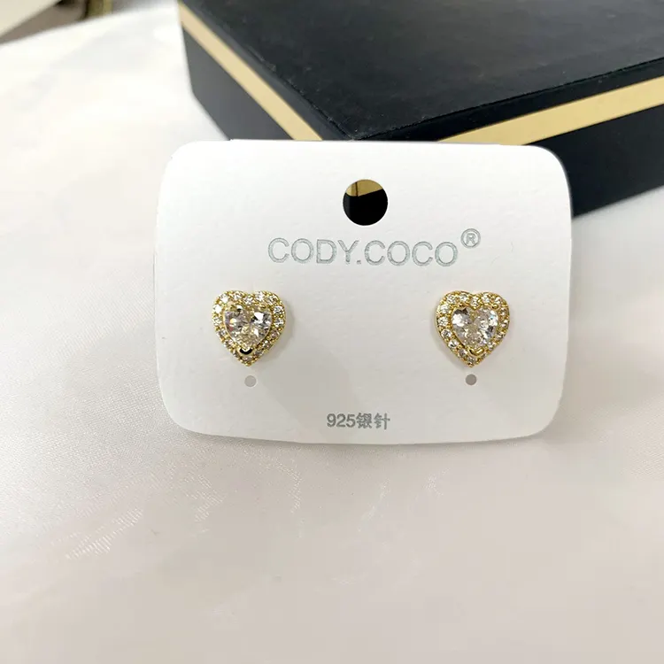 Factory Supplier Fine Jewelry White CZ Heart Shaped Shining Diamond Small Stud Earring