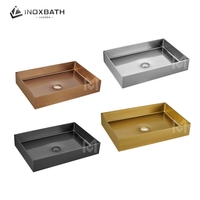 Lavabo de Baño Rectangular de Diseño Moderno, de Alta Calidad y Lujo, en Acero Inoxidable con Recubrimiento PVD, Programa OEM