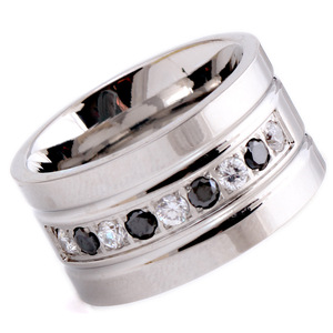 Bague en diamant 12 mm bicolore noir et blanc, taille brillant ronde, couleur or et acier, unisexe, pour usage quotidien - Product Image 3