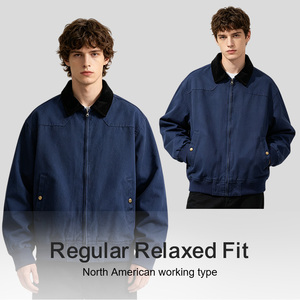 <span class=keywords><strong>Veste</strong></span> de travail <span class=keywords><strong>bleu</strong></span> <span class=keywords><strong>marine</strong></span> pour <span class=keywords><strong>homme</strong></span> avec col en <span class=keywords><strong>velours</strong></span> <span class=keywords><strong>côtelé</strong></span>, style bomber vintage en toile de coton, fermeture éclair, personnalisable OEM - Product Image 2