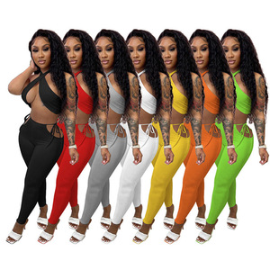 2023 nouveauté vêtements pour femmes mode couleur unie LOGO personnalisé haut court pantalon décontracté été costume femmes deux pièces ensemble - Product Image 2