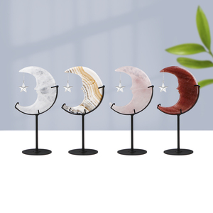Atacado Alta Qualidade Cura Quartz Stone Crystal Moonface Esculpido com Suporte para Decorações para Presente