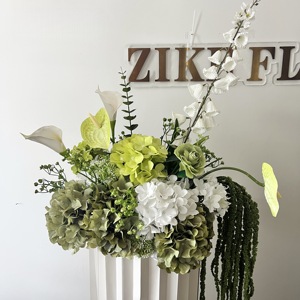 2025 New Arrival Floral Candle Green White Faux Flower Arrangement Artificial Flower Bouquet <strong>Table</strong> <strong>Centre</strong> <strong>Piece</strong> for Weddings - Product Image 1
