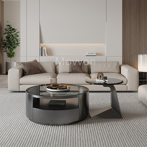 Tavolino da caffè da casa di lusso leggero e ricurvo da salotto designer nero in <span class=keywords><strong>vetro</strong></span> temperato tavolino <span class=keywords><strong>rotondo</strong></span> - Product Image 3