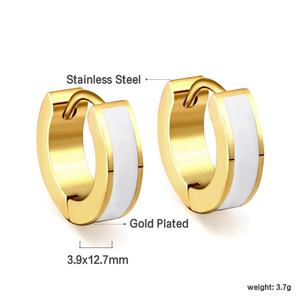 Modernos Pendientes de Aro Minimalistas y Coloridos para Uso Diario, Joyería de Acero Inoxidable, Pendientes de Esmalte con Baño de Oro de 18K en Varios Colores - Product Image 3