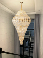 Lustre en cristal doré à dimensions personnalisables, éclairage avec interrupteur, luminaire pour hall d'entrée, plafond haut, 220V