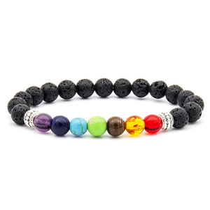 Bracelet Unisexe Nouveauté en Gros 7 Chakras Perles <span class=keywords><strong>de</strong></span> Pierre Volcanique Naturelle Énergie Colorée Style Religieux Classique Alliage Tendance - Product Image 2