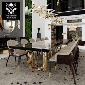 Bộ bàn ăn gỗ thiết kế hiện đại sang trọng, bàn gỗ dài cho phòng ăn biệt thự, bàn ăn đá cẩm thạch kèm 10 ghế - Product Image 4