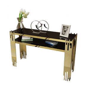 Table <span class=keywords><strong>console</strong></span> décorative de luxe pour salon, avec plateau en verre et base en acier inoxydable doré, pour couloir ou coin. - Product Image 4