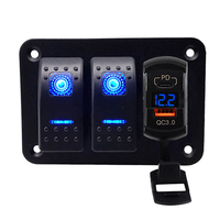 Panneau d'interrupteurs à bascule 2 voies 12/24V pour voiture, camping-car, camion, VTT, bateau, marine, avec voltmètre numérique LED et contrôle de circuit USB-C