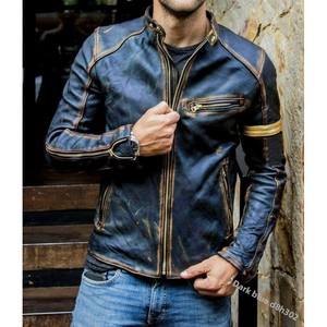 Chaqueta de cuero PU para <span class=keywords><strong>hombre</strong></span> y joven, estilo punk, con cuello alto y cremallera, personalizada, en stock, al por mayor - Product Image 2