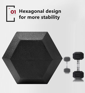 Haltères hexagonaux en fonte recouverts de caoutchouc 1-50 kg 2-100 lb, logo personnalisé OEM, couleur et poids sur mesure, certifiés CE, vente en gros d'usine, pour salle de sport commerciale - Product Image 2