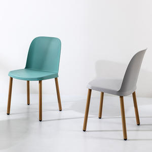 Silla de Comedor Moderna de Plástico con Patas de Madera, Apilable, para Hogar, Oficina y Reuniones, en Colores Blanco y Verde Azulado, Modelo D 006 - Product Image 2