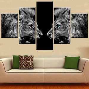 Décoration murale moderne personnalisable pour la maison et l'hôtel, impression haute définition, <span class=keywords><strong>toile</strong></span> de <span class=keywords><strong>lion</strong></span> doré, 5 peintures consécutives pour un style élégant - Product Image 4