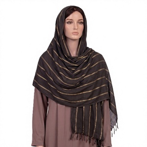 Wholesale Women <b>Shawl</b> Solid Gold Zari Vertical Stripe Tassel Fringe Lightweight Breathable Long <b>Wrap</b> Scarf OEM ODM Custom All - Product Image 1