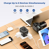 Adaptateur de voyage universel international Wontravel 8 en 1 avec 3 prises AC, PD QC 45W GaN pour le Royaume-Uni