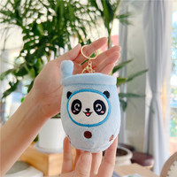 Vente en gros personnalisé Kawaii Boba Panda 3D peluche porte-clés personnalisé mignon Mini thé au lait thé bulle doux peluche porte-clés jouets