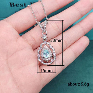 Collana con pendente a goccia in zircone azzurro per donna, a forma di pera, scintillante, con catena a clavicola. - Product Image 5