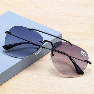 Lunettes de soleil de lecture bifocales sans monture UV400, double vision (loin/près), style pilote, pour hommes et femmes, vente en gros - Product Image 2