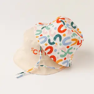 Özelleştirilmiş geri dönüşümlü ayarlanabilir çocuklar baskı güneş şapkası UV koruma yaz kova şapka dize ile çocuklar geniş şapka
