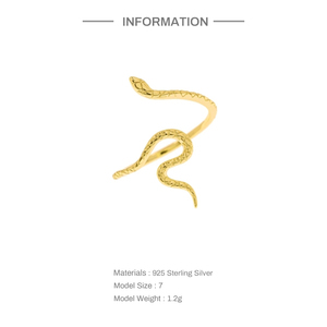 Anillo de Serpiente de Plata de Ley 925 CANNER, Joyería con Diseño de Serpiente, Chapado en Oro de 18K, Regalo, Anillo de Serpiente Abierto Ajustable para Mujer - Product Image 2