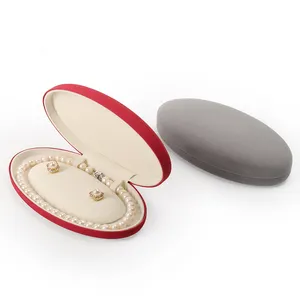 Collar personalizado joyero más nuevo rojo Pu cuero terciopelo perla caja elíptica pendientes collar joyero conjunto