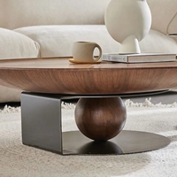 Table basse ronde européenne en bois massif de couleur noyer avec centre en verre exquis Design moderne pour le salon
