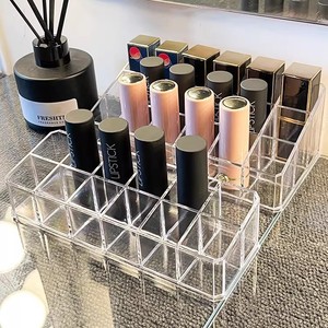 Boîte de rangement pour rouge à lèvres en acrylique transparent, organisateur de cosmétiques de bureau pour brillant à lèvres et vernis à ongles, support léger en plastique pour maquillage - Product Image 2