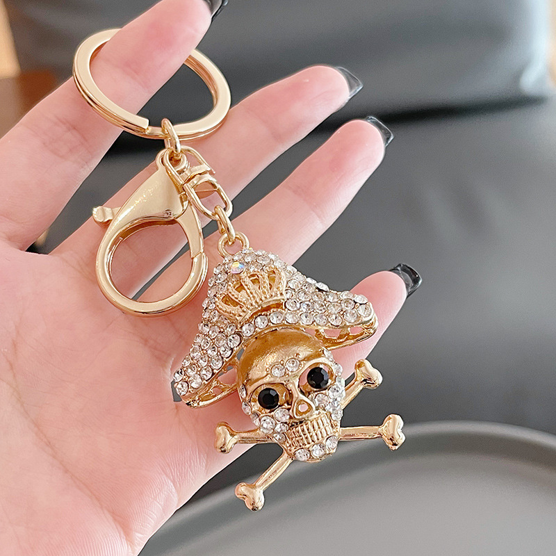 Halloween Grim Reaper Keychain - Gold Plated Stainless Steel Keyring For Women, 38.5x27mm