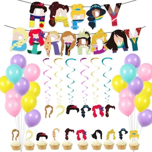2022 New Princess Theme Birthday Banner Cake Topper Decoration Set Girl Birthday Party Baby Shower Balloon Decoration Supplies