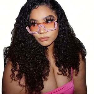 Nouveautés 2021 : Lunettes de soleil de luxe tendance à demi-monture avec diamants pour femmes, protection UV400, surdimensionnées, avec strass - Product Image 4