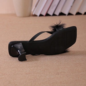 Nouvelle Arrivée Luxe <span class=keywords><strong>Femme</strong></span> Sexy Talons Hauts Sandales Mules Noires en Fourrure Talons Aiguilles Bouche Large Loisirs Voyage M-LQ-017 - Product Image 5