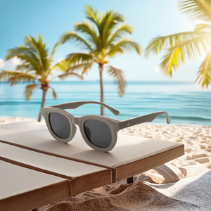 Nouveautés - Lunettes de soleil rétro style Round Harbour - Monture en PC haute densité - Verres UV400 - Lunettes de soleil blanches pour hommes et femmes - Product Image 2