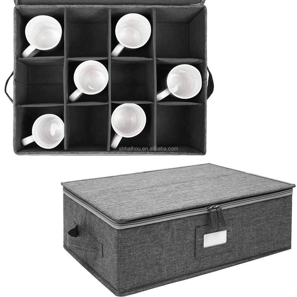 Foldable Divided Fabric Cup Box Zippered Sturdy Kitchen Cupboard Mug ...
