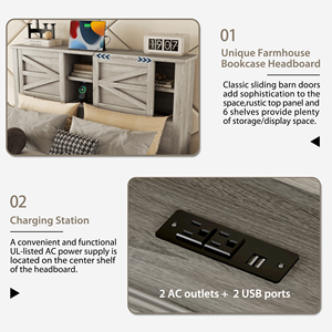 Cama Queen Size Estilo Farmhouse con Base de Plataforma, Cabecera con Almacenamiento y Estación de Carga, Juego de Dormitorio de 3 Piezas - Product Image 4