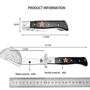 Couteau de poche pliant de style militaire, lame de 93 mm, garde-poignets croisé, couteau de survie pour le camping et le quotidien, avec clip de poche, design rétro - Product Image 4