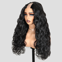 Perruque noire Body Wave U Part, cheveux humains, aspect naturel, facile à installer, parfaite pour un usage quotidien et de fête
